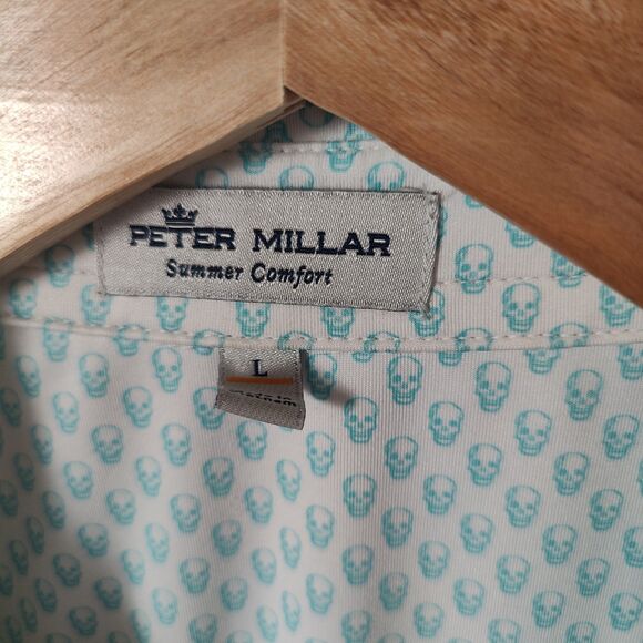 Peter Millar Polo Mens Large Blue Skull Print AOP Summer Comfort Stretch Flex - Picture 4 of 7